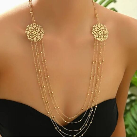 Private Label Jewelry - NEW Demia Gold Filigree Ornate Layered Necklace